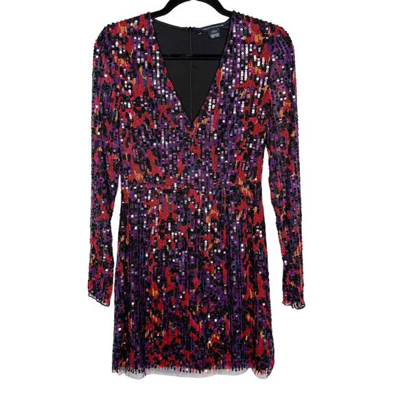 French Connection 4 Purple Red Black Inari Embellished Leopard Sequin Mini Dress - Picture 1 of 15